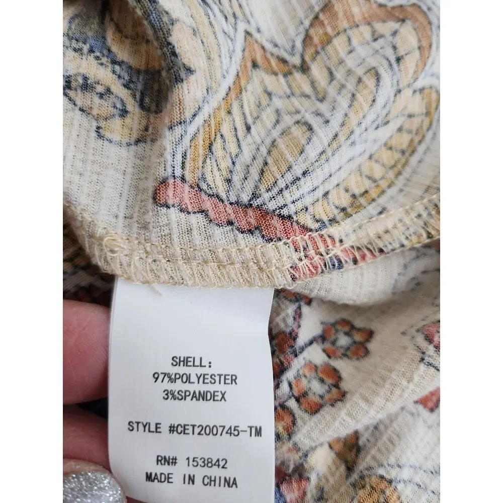 Melloday Anthropologie Mini Dress Paisley Small‎ Boho Style Long sleeve popover